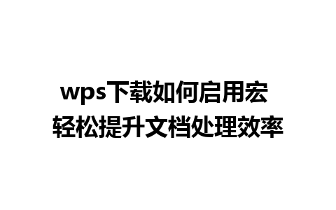 wps下载如何启用宏 轻松提升文档处理效率