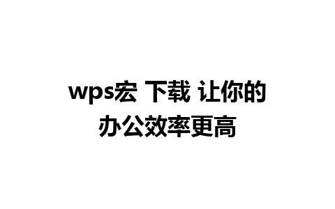 wps宏 下载 让你的办公效率更高