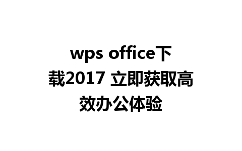 wps office下载2017 立即获取高效办公体验