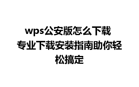 wps公安版怎么下载 专业下载安装指南助你轻松搞定