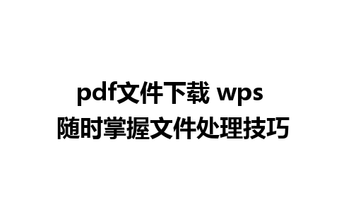 pdf文件下载 wps 随时掌握文件处理技巧