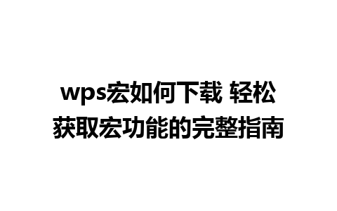 wps宏如何下载 轻松获取宏功能的完整指南