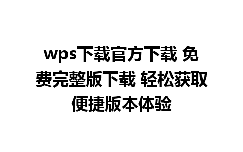 wps下载官方下载 免费完整版下载 轻松获取便捷版本体验