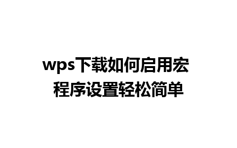 wps下载如何启用宏 程序设置轻松简单