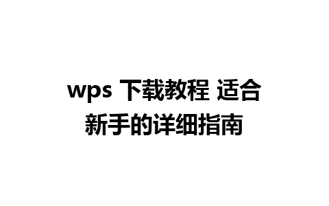 wps 下载教程 适合新手的详细指南