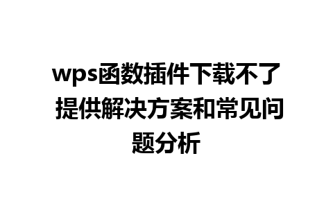 wps函数插件下载不了 提供解决方案和常见问题分析