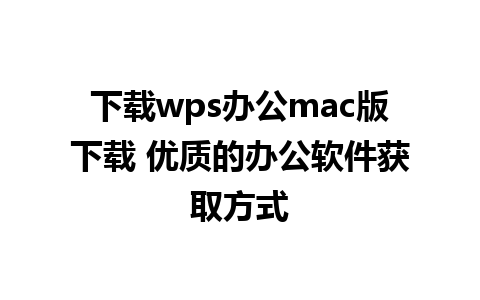 下载wps办公mac版下载 优质的办公软件获取方式