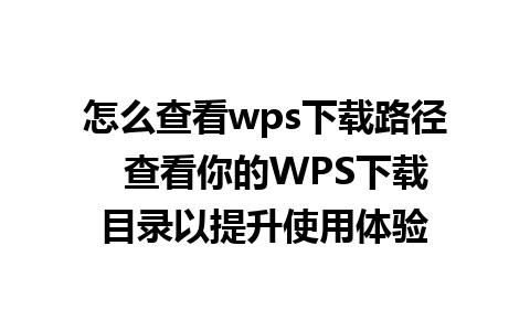 怎么查看wps下载路径  查看你的WPS下载目录以提升使用体验