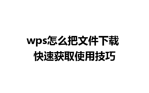 wps怎么把文件下载 快速获取使用技巧