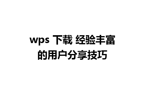 wps 下载 经验丰富的用户分享技巧