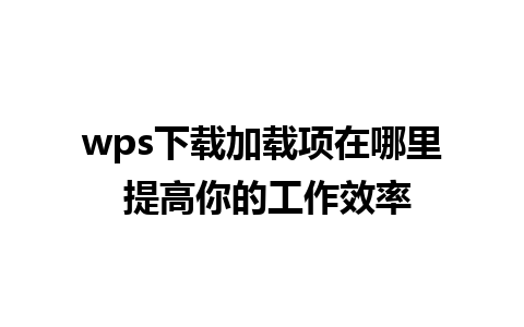 wps下载加载项在哪里 提高你的工作效率