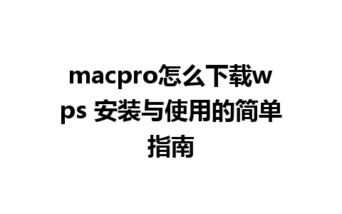 macpro怎么下载wps 安装与使用的简单指南