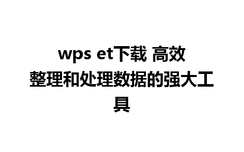 wps et下载 高效整理和处理数据的强大工具