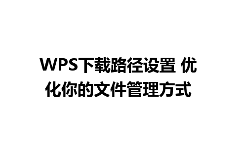 WPS下载路径设置 优化你的文件管理方式