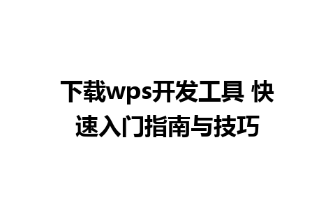 下载wps开发工具 快速入门指南与技巧