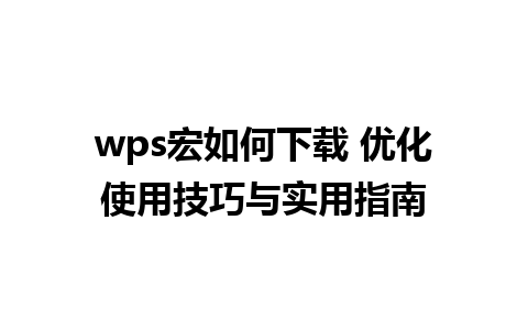 wps宏如何下载 优化使用技巧与实用指南