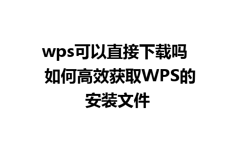 wps可以直接下载吗  如何高效获取WPS的安装文件