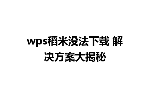 wps稻米没法下载 解决方案大揭秘