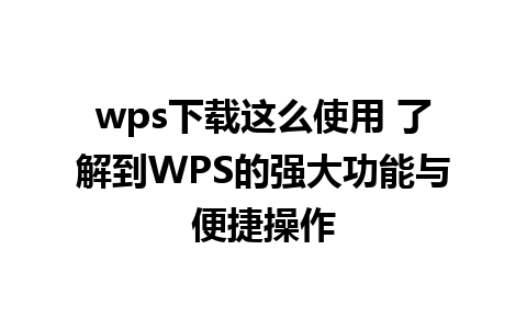 wps下载这么使用 了解到WPS的强大功能与便捷操作