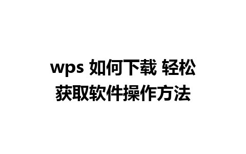 wps 如何下载 轻松获取软件操作方法