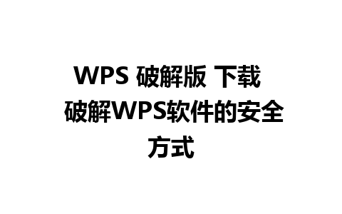 WPS 破解版 下载  破解WPS软件的安全方式