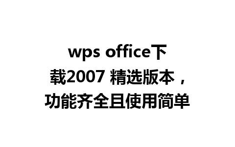 wps office下载2007 精选版本，功能齐全且使用简单