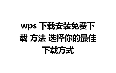 wps 下载安装免费下载 方法 选择你的最佳下载方式