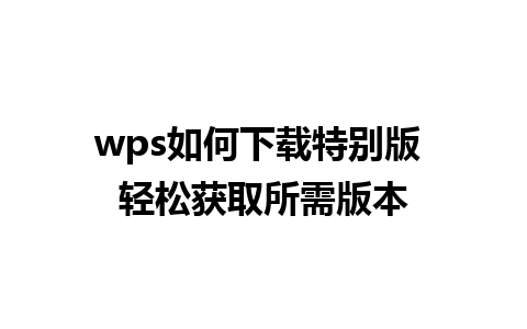 wps如何下载特别版 轻松获取所需版本