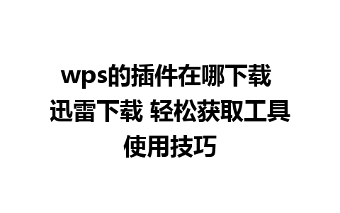 wps的插件在哪下载 迅雷下载 轻松获取工具使用技巧