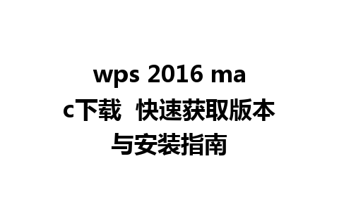 wps 2016 mac下载  快速获取版本与安装指南