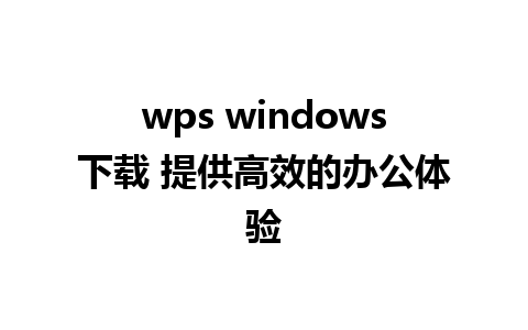 wps windows下载 提供高效的办公体验