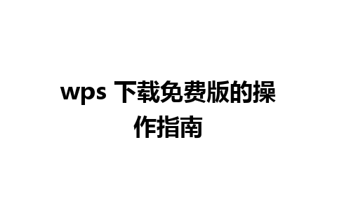 wps 下载免费版的操作指南