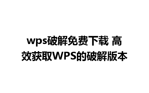 wps破解免费下载 高效获取WPS的破解版本