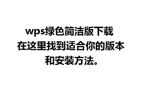 wps绿色简洁版下载 在这里找到适合你的版本和安装方法。