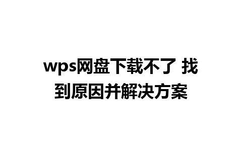 wps网盘下载不了 找到原因并解决方案