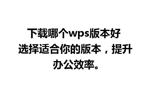 下载哪个wps版本好 选择适合你的版本，提升办公效率。