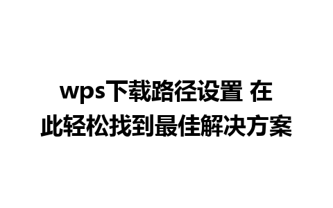 wps下载路径设置 在此轻松找到最佳解决方案