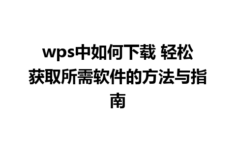 wps中如何下载 轻松获取所需软件的方法与指南