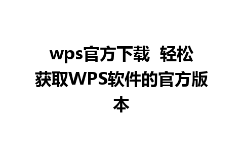 wps官方下载  轻松获取WPS软件的官方版本