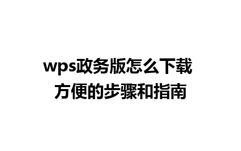 wps政务版怎么下载 方便的步骤和指南