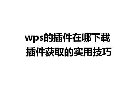 wps的插件在哪下载 插件获取的实用技巧