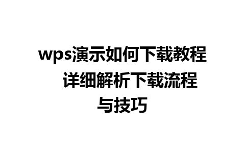 wps演示如何下载教程   详细解析下载流程与技巧