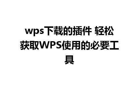 wps下载的插件 轻松获取WPS使用的必要工具