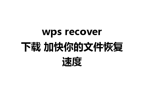 wps recover下载 加快你的文件恢复速度