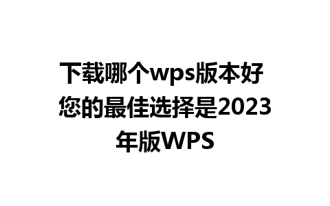 下载哪个wps版本好 您的最佳选择是2023年版WPS