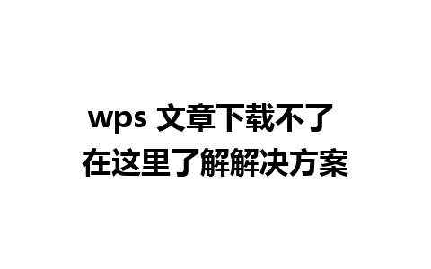 wps 文章下载不了 在这里了解解决方案