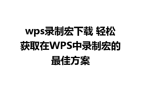 wps录制宏下载 轻松获取在WPS中录制宏的最佳方案