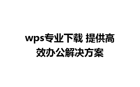 wps专业下载 提供高效办公解决方案