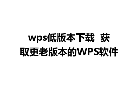 wps低版本下载  获取更老版本的WPS软件