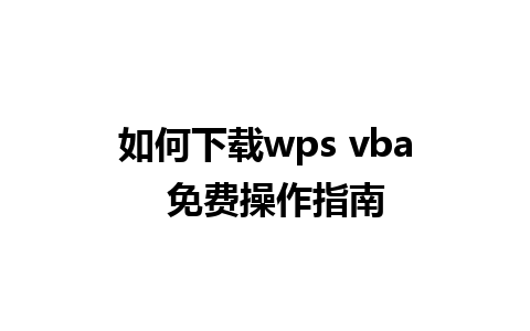 如何下载wps vba  免费操作指南